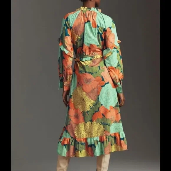 New with Tags Farm Rio for Anthropologie Long Sleeve Floral Midi Dress, Small - Picture 4 of 9